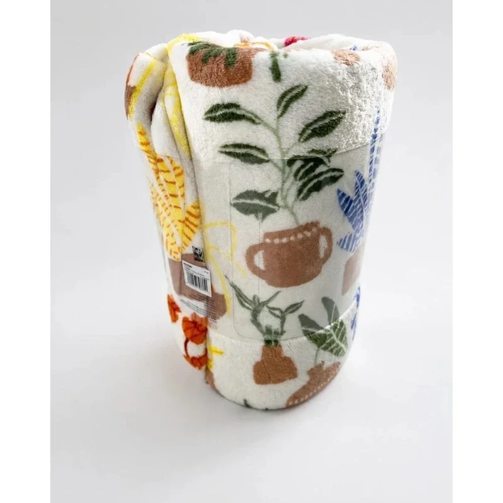 The Big One Potted Plants Plush Throw Blanket 60x72 Oversized New